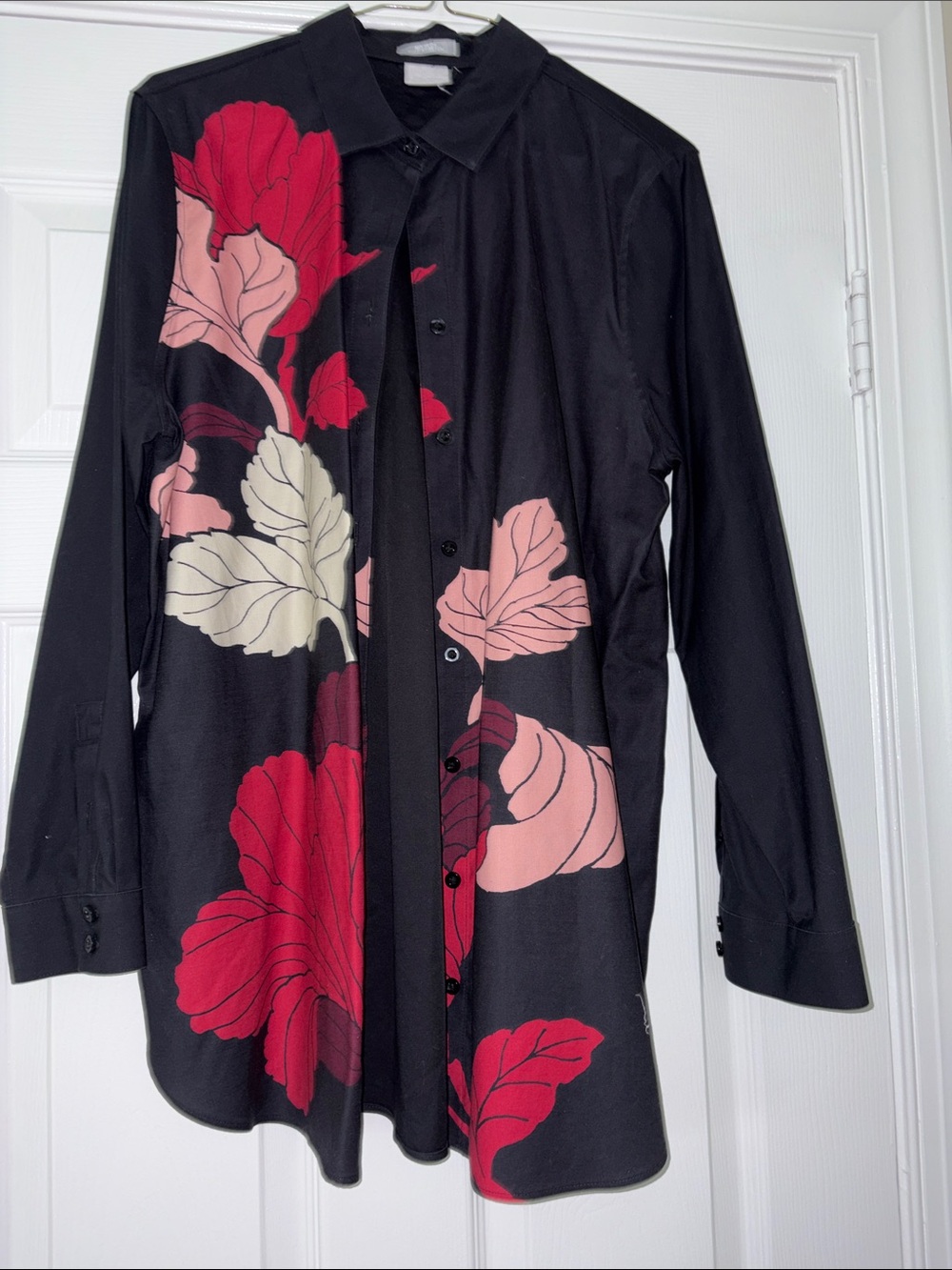 Black Floral-Print women’s Button-Up Shirt